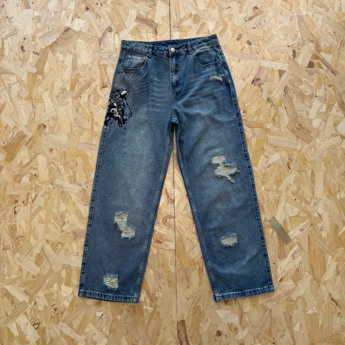 Derschutze Virgin Mary Graphic Distressed Jeans · Derschutze