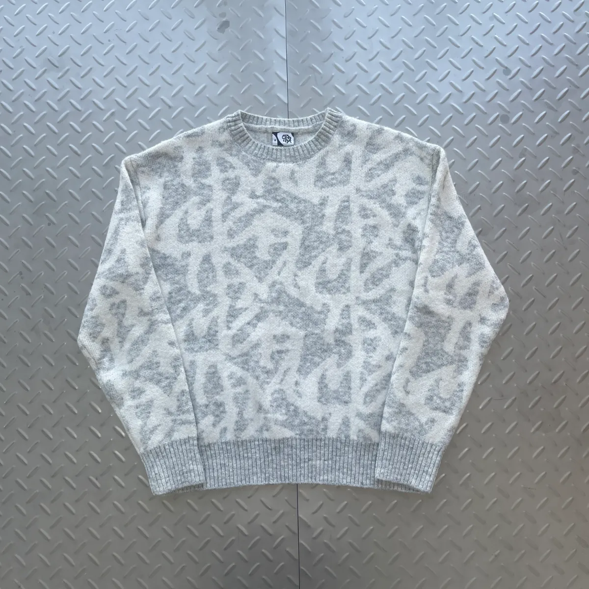 Mertra Grey White Patterned Knit Sweater · Mertra
