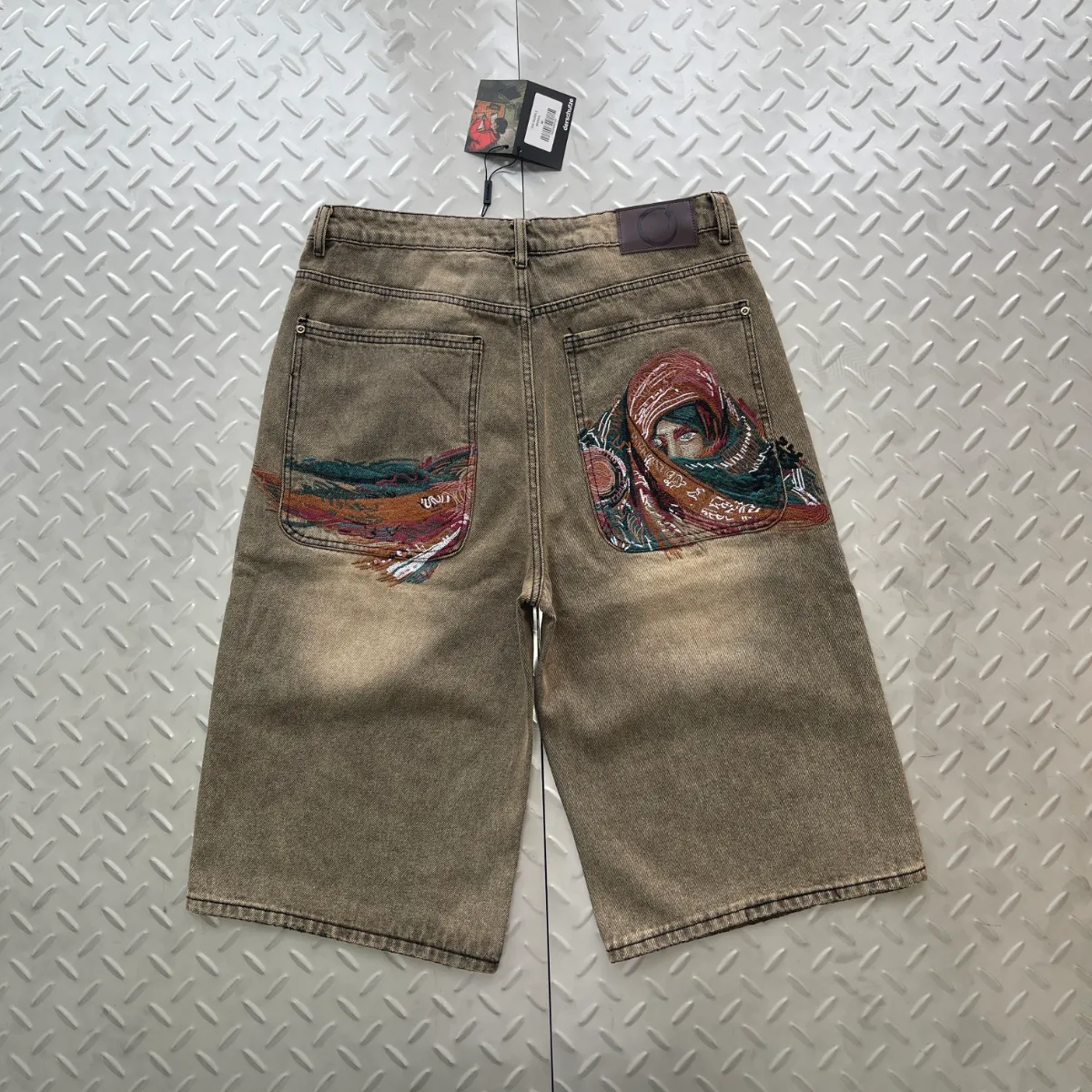 Derschutze Embroidered Denim Shorts Brown · Derschutze