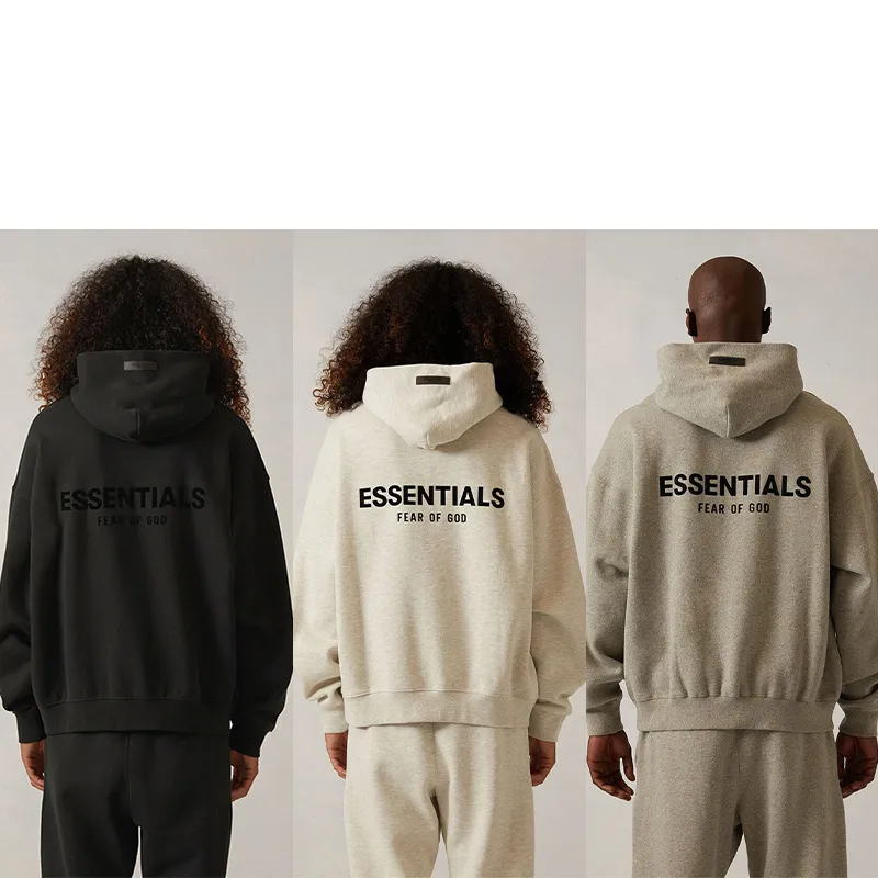 Essentials 2022SS Hoodie (Front&Back Black Velvety Letter) · Essentials