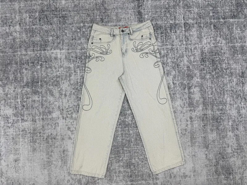 Dravil Supply Washed Embroidered Swirl Jeans · Dravil Supply