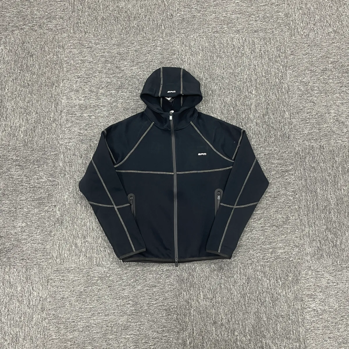 6PM Black Contrast Stitch Zip Hoodie · 6PM