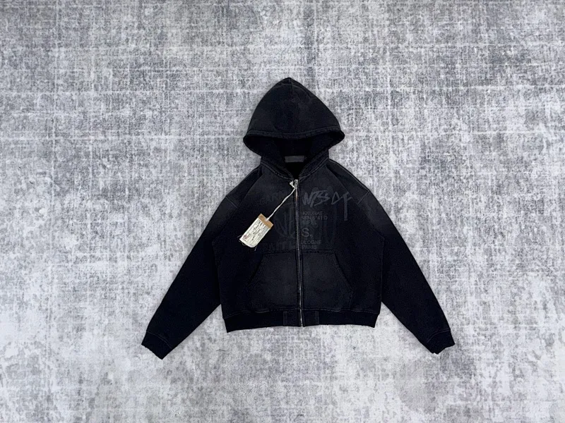 No Faith Studios Washed Black Printed Zip Hoodie · No Faith Studios