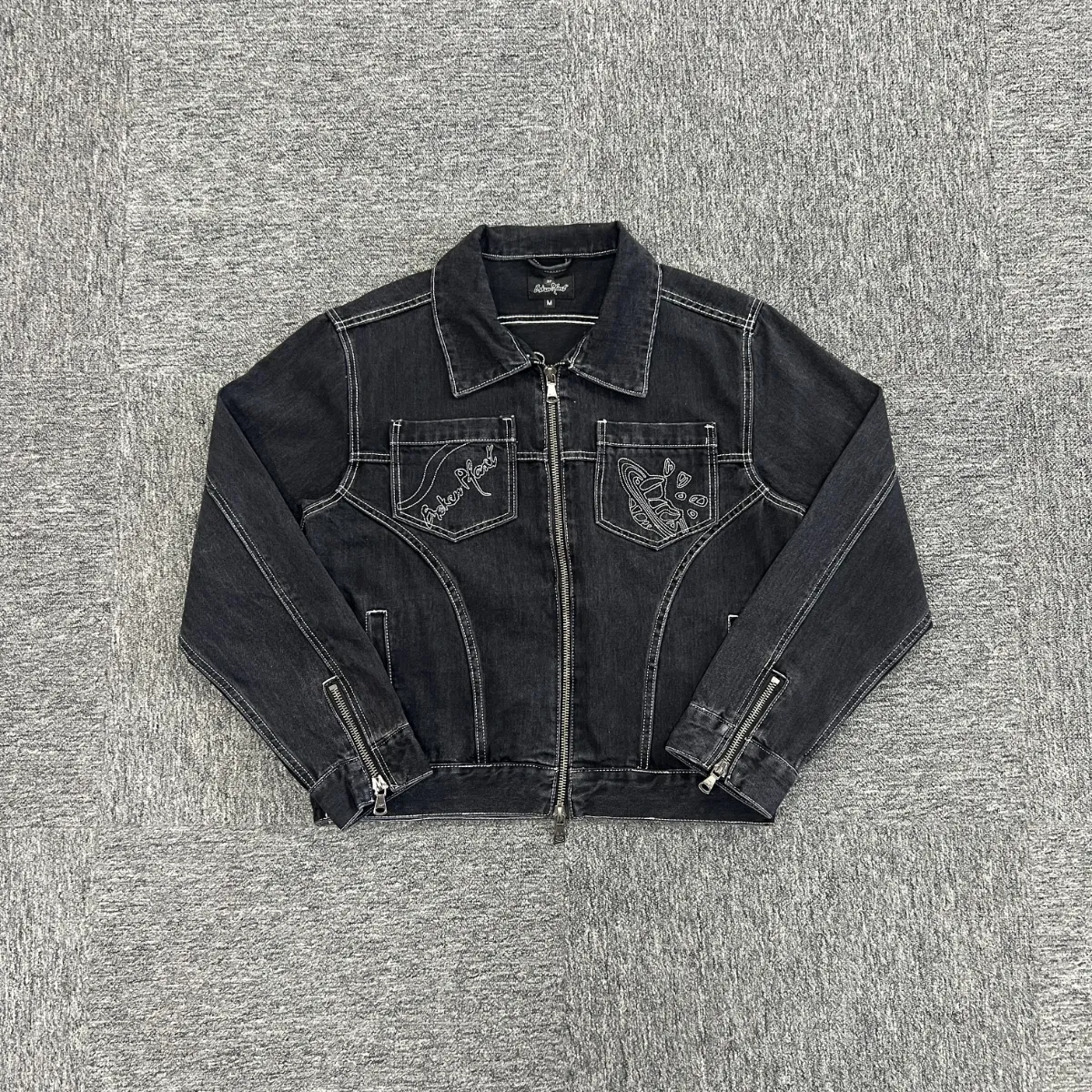 Broken Planet Washed Black Contrast Stitch Denim Jacket · Broken Planet