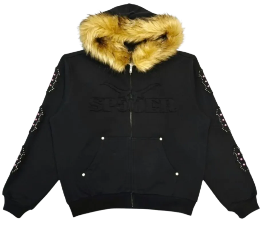 Sp5der Zip Up Fur Hoodie · Sp5der
