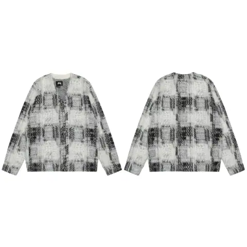 Stussy Black and White Plaid Cardigan · Stussy