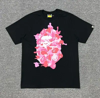 Bape Red Camo Ape Head Letter Print Black T-Shirt · Bape
