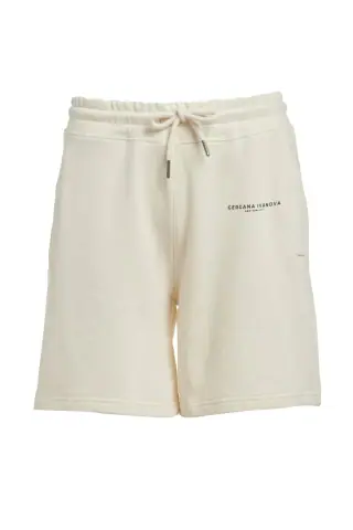 Cream Embroidered Sweat Shorts