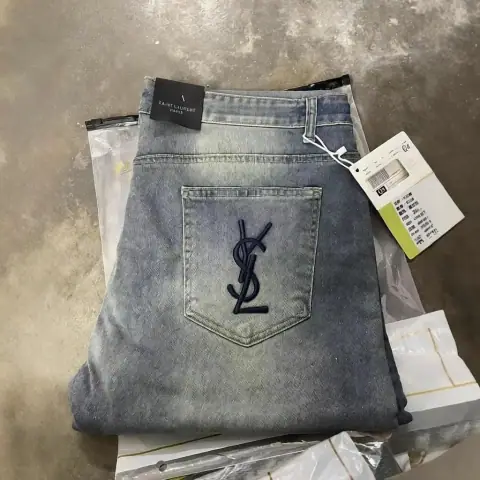 YSL Embroidery Washed Denim Jeans · YSL