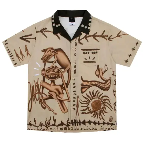 Travis Scott (Cactus Jack) Themed Hawaiian Open-Collar Short-Sleeve Shirt · Travis Scott