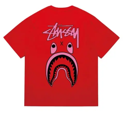 Stussy x BAPE Collaboration Shark Print T-Shirt · Stussy