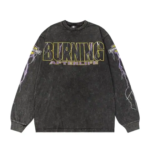 Burning Graphic Washed Long-Sleeve T-Shirt