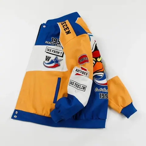 Blue and Yellow Patchwork Varsity Jacket