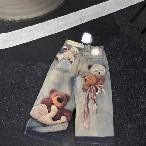 Doll Print Wide-Leg Jeans