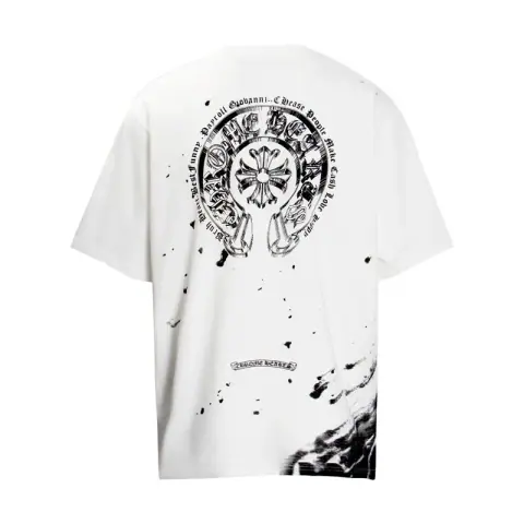 Chrome Hearts-Style Splatter-Paint Horseshoe Print T-Shirt · Chrome Hearts
