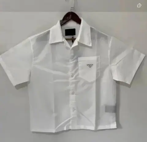 Prada-Style Cropped Short-Sleeve Cuban Collar Shirt · Prada