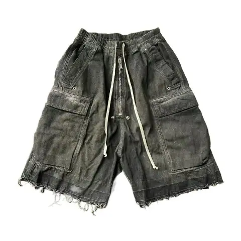 Rick Owens-Style Distressed Cargo Denim Shorts · Rick Owens