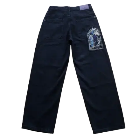 Derschutze Jeans with Purple Floral Embroidery · Derschutze