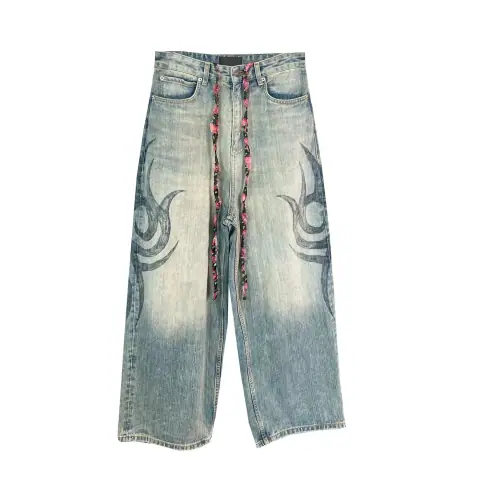 Tribal Print Wide-Leg Jeans