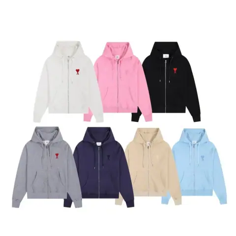 AMI Paris Classic "Ami de Cœur" Embroidered Zip-Up Hoodie · Ami