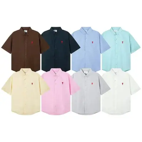 AMI Paris Classic Heart-Embroidered Short-Sleeve Shirt · Ami