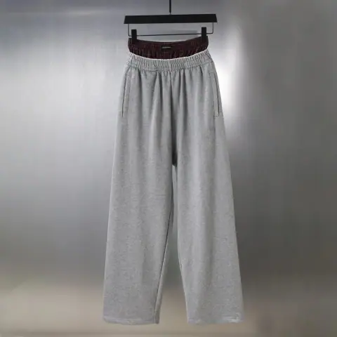 Balenciaga-Style Faux-Layered Waistband Wide-Leg Sweatpants · Balenciaga