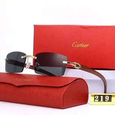 Cartier wood temple rimless multi-color sunglasses set · Cartier