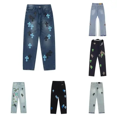 Multi-style Chrome Hearts cross leather patch jeans · Chrome Hearts