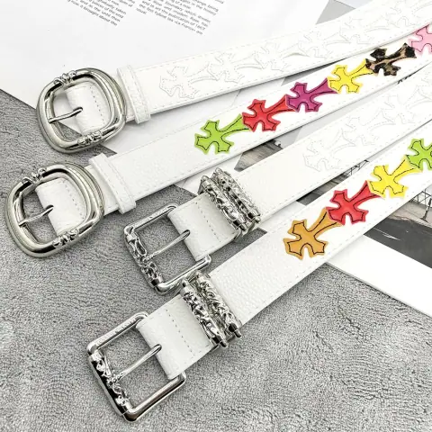 Chrome Hearts Color Cross White Leather Belt · Chrome Hearts