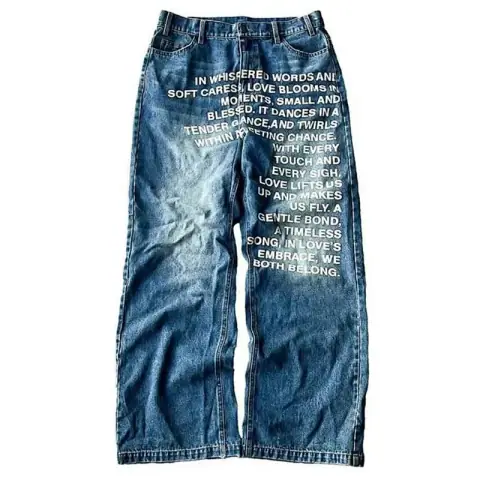 Poem Print Wide-Leg Jeans