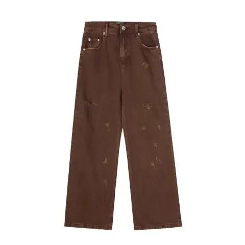 Brown Distressed Wide-Leg Jeans