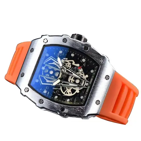 Richard Mille Skeleton-Dial Watch Orange Strap · Richard Mille