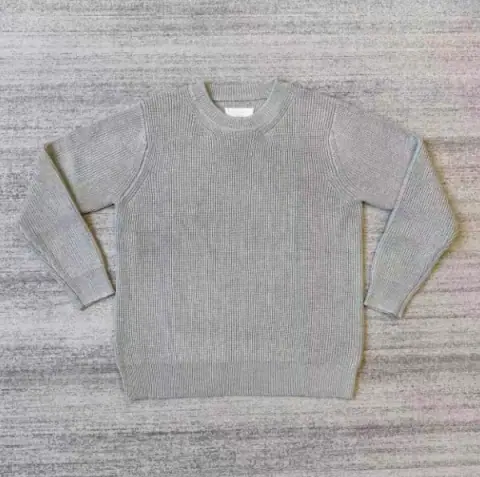 Grey Waffle-Knit Crewneck Sweater