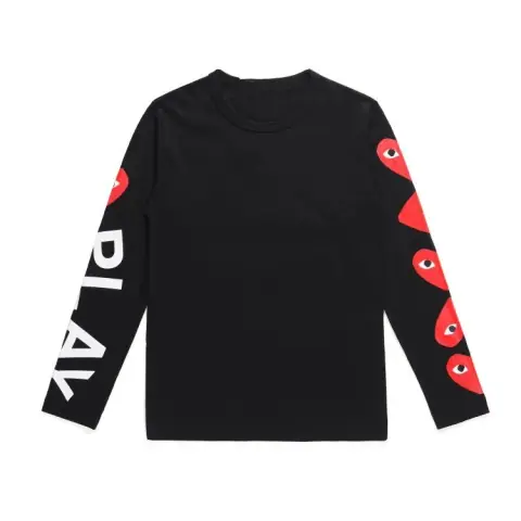 CDG Play black long sleeve T-Shirt with heart and letter print on sleeves · CDG
