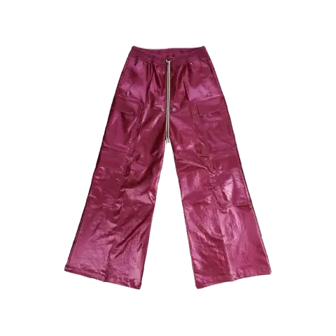 Burgundy Glossy Wide-Leg Cargo Pants