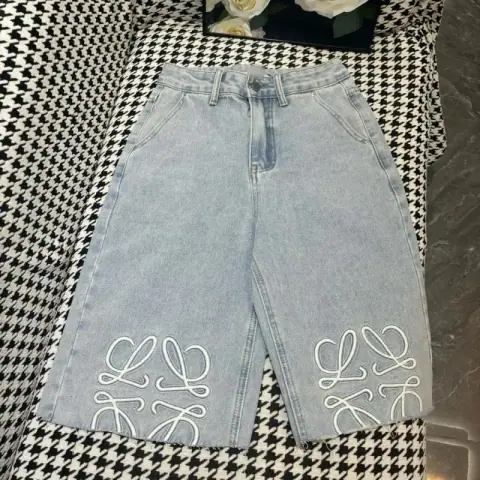 Loewe-style Anagram embroidered denim shorts · Loewe