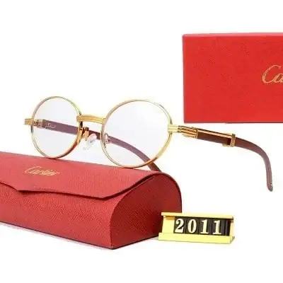 Cartier gold frame wood temple round optical glasses · Cartier