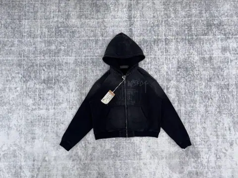No Faith Studios Washed Black Printed Zip Hoodie · No Faith Studios