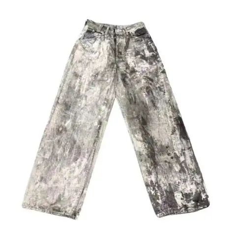 Distressed Washed Wide-Leg Jeans