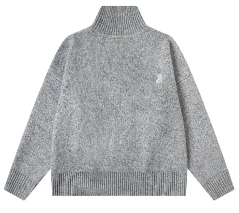 Stussy-style Grey High-Neck Knitted Sweater · Stussy