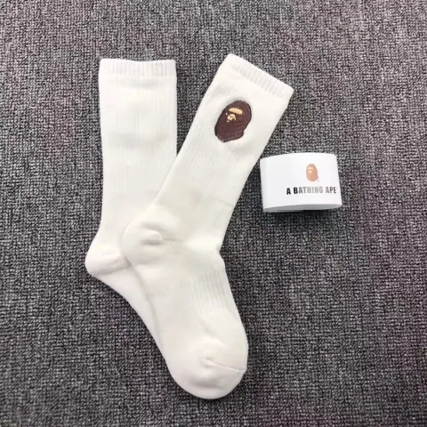 BAPE ape head embroidered white mid-calf socks · Bape