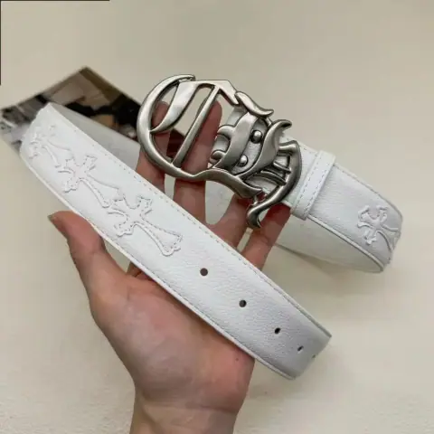 Chrome Hearts-Style White Embossed Cross Belt · Chrome Hearts