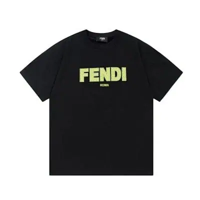 English：FENDI fluorescent green letter black T-Shirt · Fendi