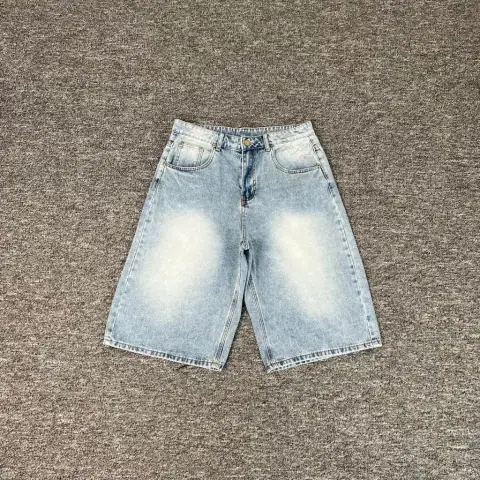 Washed Wide-Leg Denim Shorts