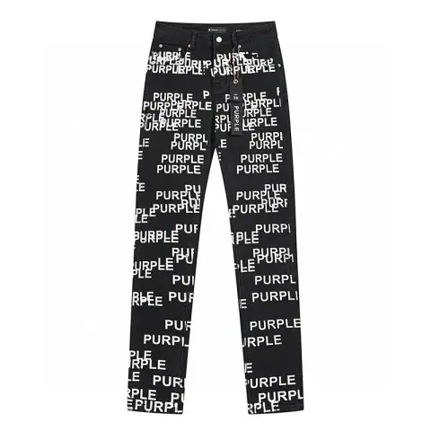 Purple Brand-Style Black Denim Jeans with Allover Slogan Print · Purple Brand